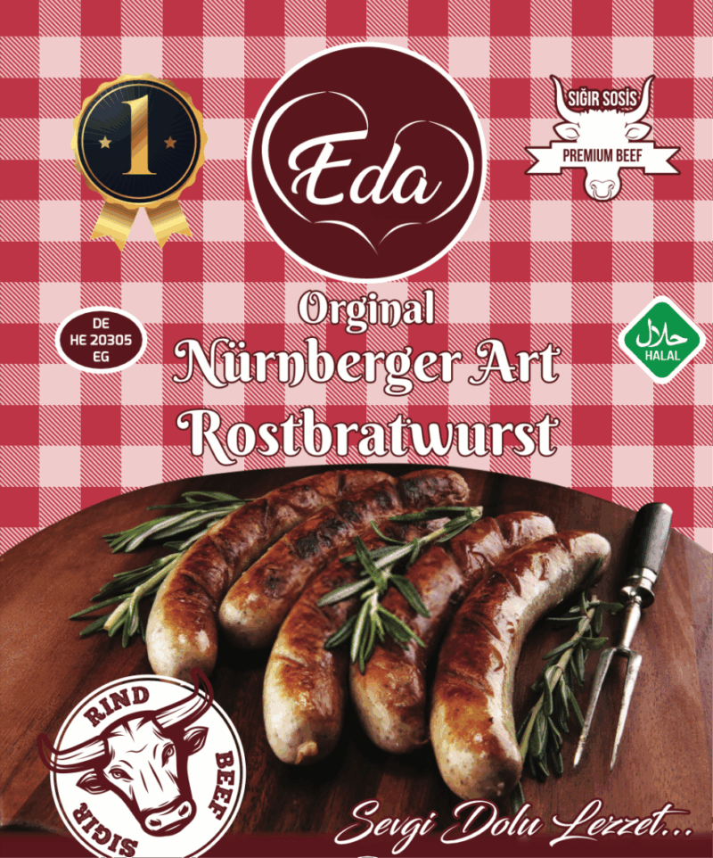 Halal Nürnberger Rindwurst – 700g | Bratwurst nach Nürnberger Art aus 100 % Rindfleisch