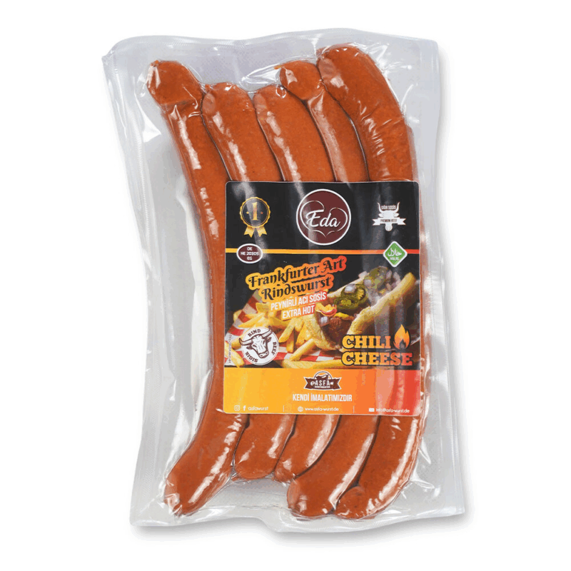 Halal Chili-Cheese Rindwurst – Frankfurter Art, 400g | Scharfe Rindswurst mit Käse & Jalapeños – Bild 2